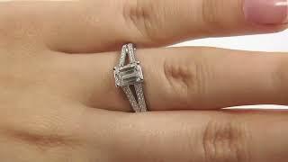 SD105 Spit Band Emerald Cut Side Stone Engagement Ring in Dublin  On hand model   Commins & Co 4