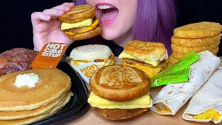 ASMR MCDONALD’S BREAKFAST MUKBANG (NO TALKING) MCGRIDDLE + BURRITO + BISCUIT + MCMUFFIN