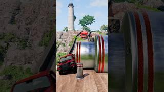 Cars & School Bus Vs Giant Pit Bollards Crash - BeamNG.Drive
