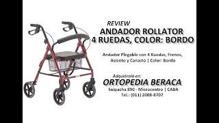 Andador ROLLATOR con 4 Ruedas Frenos Asiento y Canasto - Color: Bordo | Importado