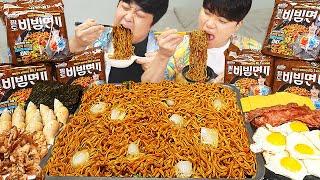 ASMR MUKBANG 팔도 비빔면 Ⅱ 치즈 계란후라이 삼겹살 먹방! FIRE Noodle & cheese fried egg & pork belly EATING SOUND!