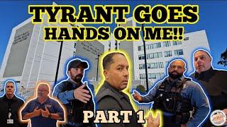 TYRANT SECURITY GUARD GOES *HANDS ON* *CHARGES FILED* W/COURT FIRST AMENDMENT VINELAND, NJ PART (1)