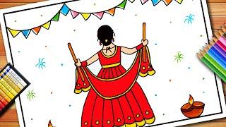 Navratri Festival Drawing | Dandiya Dance Drawing | Navratri Dance Drawing | Garba Dance Drawing