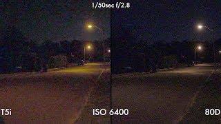 Canon 80D vs Rebel T5i Low Light ISO Test (once normal and once with gamma turned up)