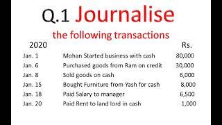 #1 Journal Entries Numerical ||Journalise the following transactions | जर्नल प्रविष्टी कैसे करे |