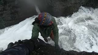 Big wave takes Steven under at Black Sand Beach in Iceland