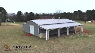 Grizzly Steel Structures - 30x60x12 Vertical Garage w/ (2) 12x60 Vertical lean-tos