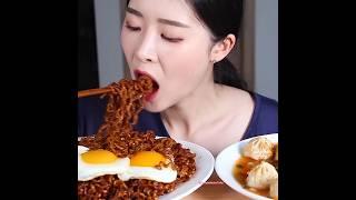 Black Bean Noodles & Eggs with Dumplings ️ #asmr #mukbang #blackbeannoodles #eggs  @Fumeyamyam