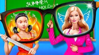 Bad Teacher vs Good Teacher! Squid Game Doll Run's the School! What Happened to Barbie?!