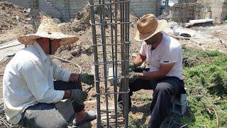 Concrete column reinforcement work (tie insertion)