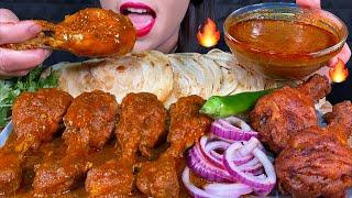 ASMR SPICY CHICKEN GRAVY, PAROTTA, DELHI STYLE FRIED CHICKEN, CHILI MASSIVE Eating Sounds