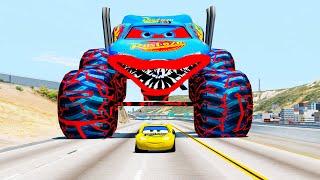 Crazy Escape from the Giant SUPER McQueen Monster Truck VS Funny Lightning McQueen | BeamNG.Drive