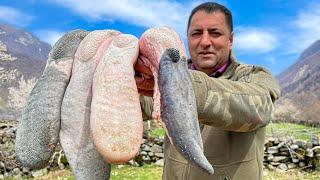 Cooking Beef Tongues in Perfect Spring Weather in a Quiet Village