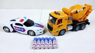 Unboxing Mainan Mobil Mobilan, Mobil Polisi, Truk Mixer, Truk Pasir.