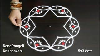 Simple Rangoli Designs5x3 dots Daily MugguluEasy KolamRangRangoli Krishnaveni