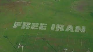 Chicago activists construct 'Free Iran' message with thousands of flags