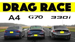 2024 Genesis G70 Races Audi A4 and BMW 330i: Gap City Follows. Drag and Roll Race.