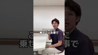 【体全体で】テーブルの上に手を乗せるときに