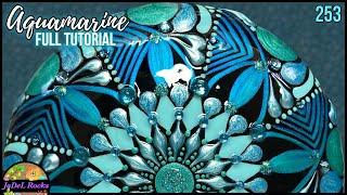 March Aquamarine Birthstone Dot Art Mandala Rock Painting Tutorial