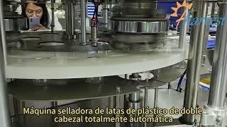 Máquina selladora de latas de plástico de doble cabezal completamente automática