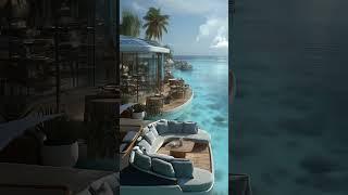 a solar-catamaran with floating lounge pods