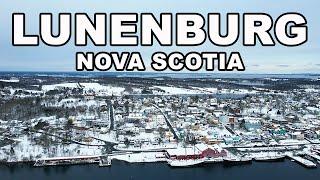 LUNENBURG NOVA SCOTIA. AFTER AN UNEXPECTED SNOW FLURRY, SALLY AND I CHECK OUT THIS PICTURESQUE TOWN.