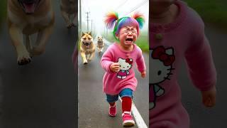  Evolution of Dog : Little girl chassed by two dogs ️ #doglover #puppy #dog #shorts #copydoggy