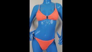 Shein Textured Ring Linked Cheeky Bikini Swimsuit Top M Bottom L Neon Orange 2pc