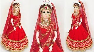 How to Make Traditional Indian Bridal Dress & Jewellery for Barbie/ Bridal Lehenga & Choli for Doll