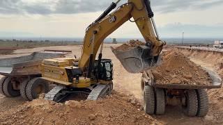 Caterpillar 395 Excavator Loading Caterpillar 777 Dumpers - Sotiriadis Construction Works - 4k