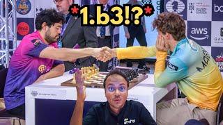 Magnus Carlsen is surprised by Nakamura's 1.b3 opening choice | Global Chess League 2024 rematch