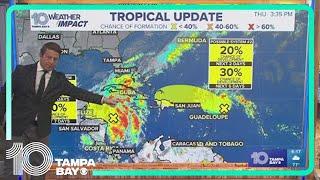 Tracking the Tropics: Disturbances in Atlantic have low chance of development at this time