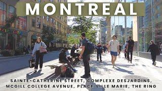 [4K] Sunny Day Downtown Montreal Walk on Sainte-Catherine Street West