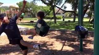 Drop kick from a baby.. Father and son time