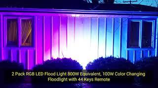 2 Pack RGB LED 800W Equivalent, 100W Color Changing Floodlight w/44 Keys Remote from Onforu