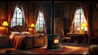 FIRE CRACKLING & WIND OUTSIDE WINDOW.THE ATMOSPHERE OF A COZY ROOM.