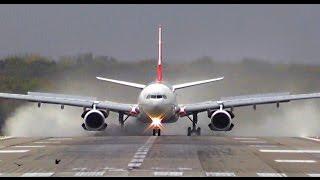 Turkish Airline A330 - Awesome reverse thrust after wet & windy landing in DUS at runway 23R