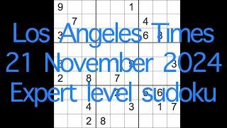 Sudoku solution – Los Angeles Times 21 November 2024 Expert level