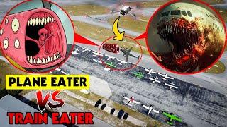 DRONE CATCHES PLANE EATER VS TRAIN EATER IN REAL LIFE BATTLE!