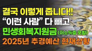 결국 이렇게 줍니다!!! "이런 사람" 다 빼고 민생회복지원금(저소득층 포함) 2025년 추경 예산 현재 상황