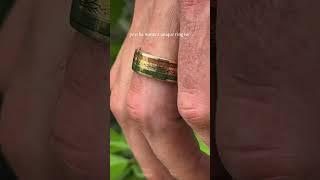 moss, redwood, and laurel leaves set in 14K gold 