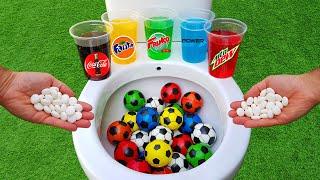 Experiment !! Football VS Cola Zero, Fanta, Mtn Dew, Powerade, Fruko and Mentos in the toilet