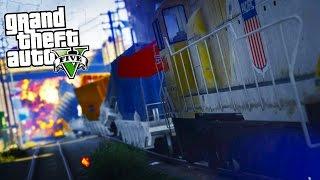 GTA 5 Mods - REALISTIC LONGER TRAINS MOD! FLYING TRAINS! CRAZY CRASHES!