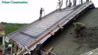 Construction Sloping Roof Using Mixer Truck - Latest Technologies Building Sloping Concrete Roof