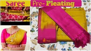 How to Pleat Saree Pallu||Saree Pre-pleating,Ironing&Folding Tutorial||Brightideastelugu