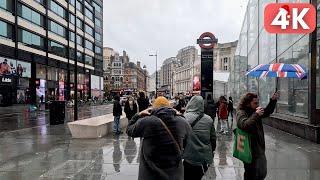 London Christmas Walk Tour in Rain ️ Soho, Fitzrovia [4K]