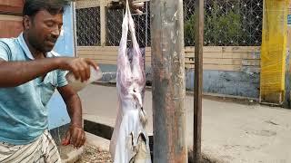 Goat cutting show by excellent food amazing cutting skills. Goat skin remove