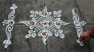 Shivaratri Special Sanku Rangoli Designs 5x1 dots Easy & Small MugguluSide Border Rangoli Designs