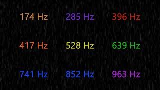 All 9 Solfeggio Frequencies and Rain Sounds - Scale Loop - 11 Hr.