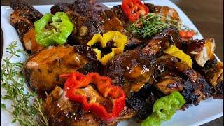 JERK CHICKEN, slowly cook into a Jerk Pan, Jamaican Authentic Flavors!